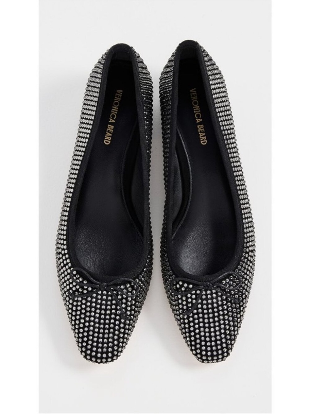 Veronica Beard Black Crystal-Studded Pointed Ballet Flats